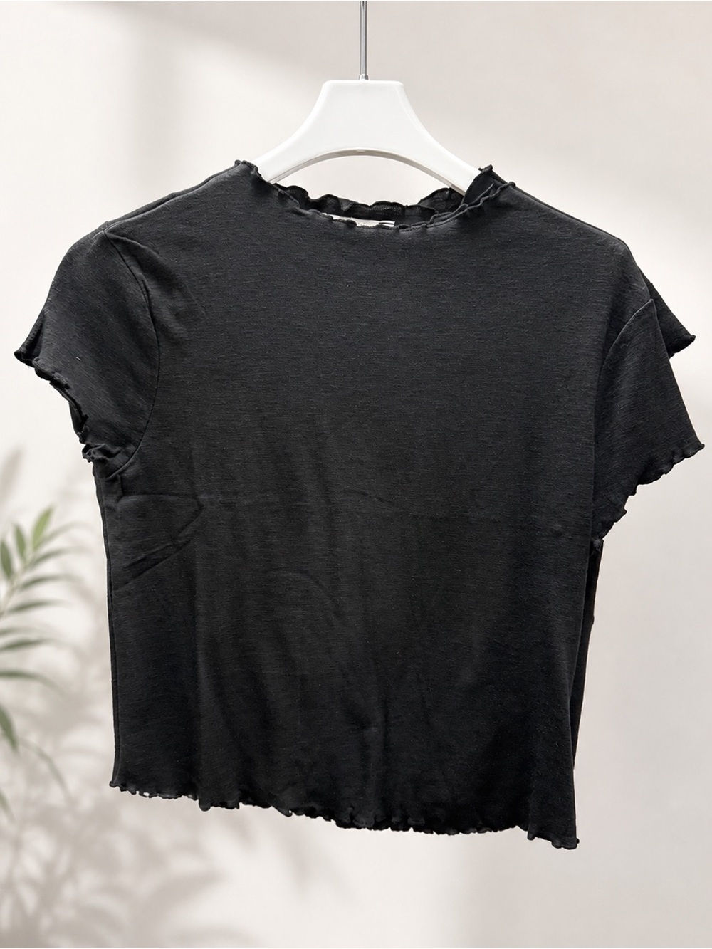 Zenana Outfitters Black Lettuce Edge Ribbed Tee